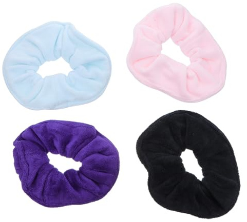 Vaguelly 4pcs Microfiber Hair Scrunchies for Women Girls Soft Hair Ties for Drying after Shower Swimming Exercise Comfortable Gentle Multi-color Purple Blue Pink Black