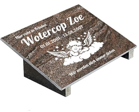 Grabplatte mit Inschrift aus Granit Paradiso, personalisierbar Gedenktafel für Urnengrab, Wählmotiv, Grabstein für 1-2 Pers., Urnengrabstein (Paradiso Classico, 30x40cm mit Stützen, Engel)