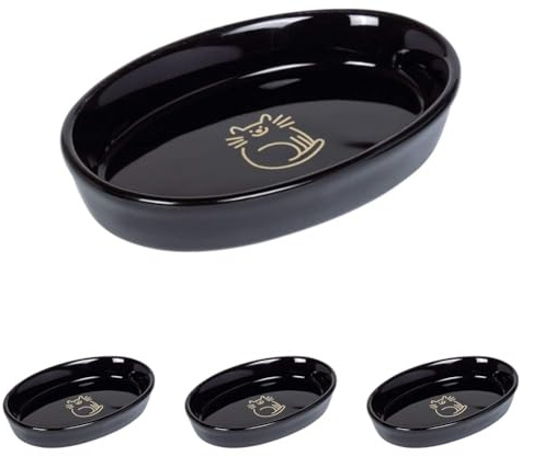 Nobby Katzen Keramik Schale oval Golden Cat, schwarz 17 x 11 x 2,5 cm, 0,12 l, 1 Stück (Packung mit 4)