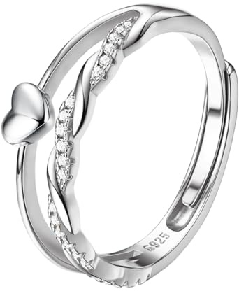 HEEYA Ringe Silber 925 für Damen Herzring Stapeln Daumenring Verstellbarer Eheringe Crossover Ring mit 5A Zirkonia Ewigkeit Verlobungsring Engagement Promise Ring für Frauen Schmuck Geschenk