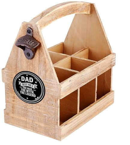 Personalised Beer Caddy for Men, Father's Day, Custom Beer Crate, Wooden, 6 Bottle Holder, Carrier & Bottle Opener, The Man, Myth, Legend