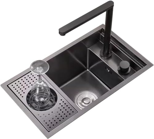 Hidden Cup Sink - Stainless Steel Single Bowl with Glass Cover - Concealed Washbasin for Café, Coffee Shop, Restaurant, RV, Compact Design for Small Spaces