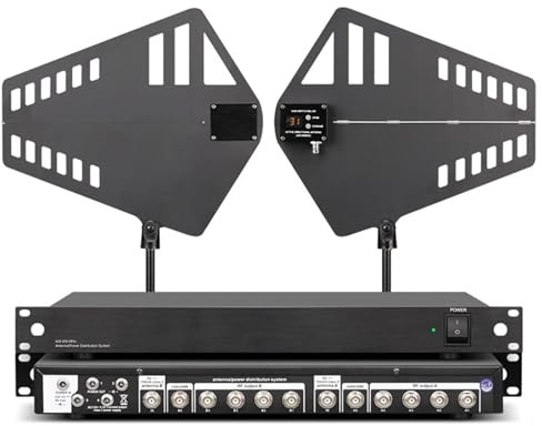 Amplificatore di segnale microfono wireless con doppia antenna attiva, connettività a 8 porte, portata 400-950 MHz, ideale per karaoke, eventi e audio professionale