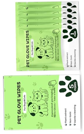 Avejjbaey 5 Pairs Portable Dog Cats Cleaning Gloves Not Irritating Formulas Removes Stain Odor Pet Bathing For Daily Use Pet Cleaning Gloves Disposable