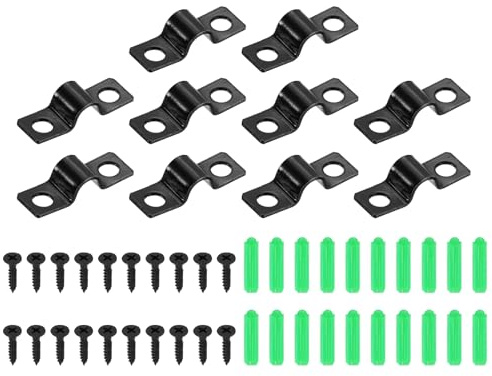 sourcing map 1/4 Inch U-Shaped Pipe Clamp, 25Pcs U Tube Strap Tension Clips Carbon Steel Double Hole Strap Clamp with Screws and Rubber Plug for Pipe Tube Cable Fixing (6mm, Black)