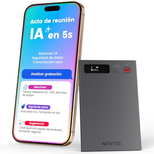 Grabadora de Voz NEWYES IA con aplicación dedicada,transcripción y Resumen,Duración de la batería de 35 Horas, 64 GB de Memoria para reuniones,conferencias, Llamadas,Negocios y Clases