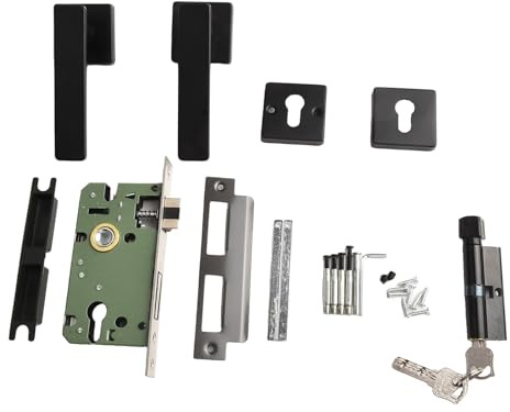 FACAIIO Juego de cerradura moderna para puerta de dormitorio interior, color negro, diseño elegante con silenciador para mecanismo para puertas de madera y sala de estar