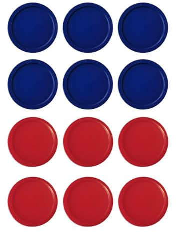 12 Pcs Air Hockey Pucks, Red & Blue 2.5 Inch Durable Pucks for Air Hockey Table Game, Compatible with Standard Strikers and Goals