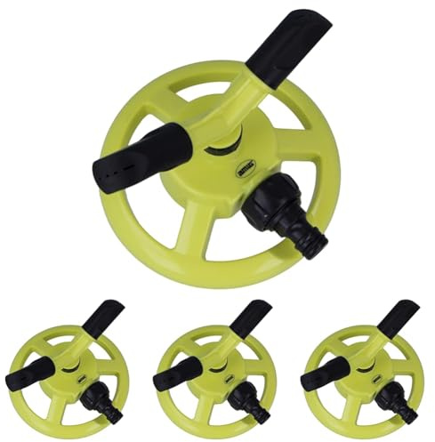 Amig - Aspersor Giratorio con 2 Boquillas - Para Sobreponer en el Césped - Ø150 x 110 mm - 2 Brazos Giratorios y Conector Rápido - Superficie hasta 34 m² - Plástico ABS - Verde Pistacho y Negro