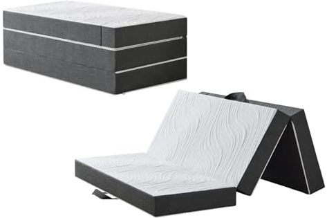 Twirest Colchón plegable de 4 piezas, 75 x 195 x 15 cm, colchón para invitados con funda lavable, cubo de disco, plegable, transpirable, colchón plegable para adultos, cama de invitados, viajes
