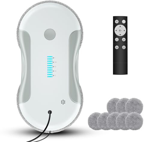 Robot Laveur de Vitre, 5800 Pa Robot Nettoyeur de Vitres Intelligent, Deavec Double Système de Pulvérisation D'eau, Commutation Multilingue, Convient aux Fenêtres Intérieures et Extérieures