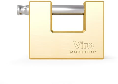 Viro - Lucchetto Antiscasso per Serranda, Base 84 mm in Ottone Massiccio | Asta Anti-Strappo a Rottura Programmata, 3 Chiavi in Dotazione