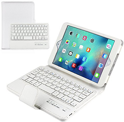 Teclado Bluetooth Desmontable Caso Lichi patrón Funda de Piel Smart Cover con función Atril para iPad Mini 4 – Blanco