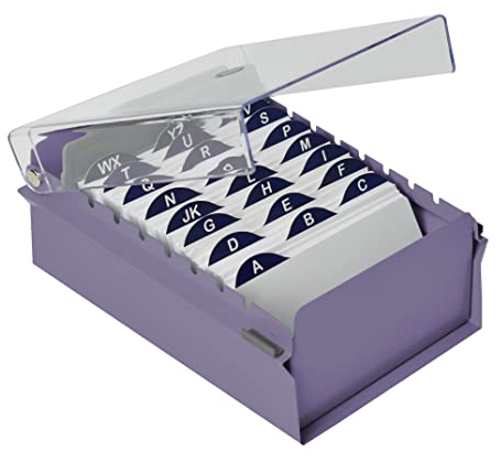 Acrimet 3 x 5 Karteikartenhalter Organizer mit Metallbasis, Robust (Inklusive AZ-Indexkarten und einem Kunststoff-Trenner) (Lila mit klarer Kunststoffdeckelabdeckung)