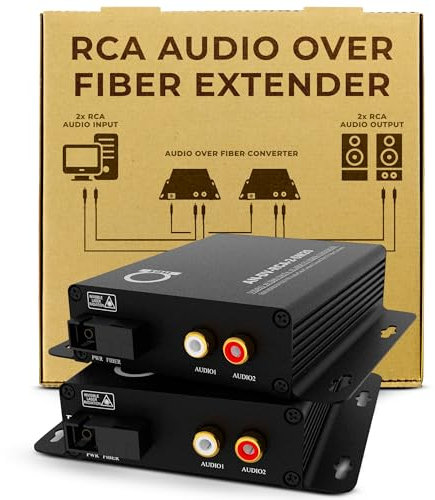 Convertidor de fibra de audio RCA sobre modo único | Kit extensor: convertidor de medios ópticos de audio de 2 canales a fibra SM Balun - 2 puertos de audio RCA sobre fibra óptica, transmisor y