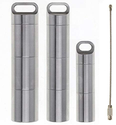 SuperglockT 3er Set Pillendose Pillenbox Edelstahl 3 Fächern Medikamentenbox Wasserdicht Kapseldose als Schlüsselanhänger mit Stahlseil Schlüsselring,2,1 * 9cm, 1,7 * 9cm, 1,4 * 5,8cm