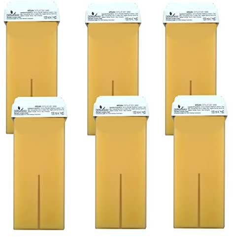 DERMAWAX Argan Wachspatronen 6x 100 ml Roll-On Wax Nachfüllset - Warmwachs für empfindliche Haut- ideal für Achseln Beine Rücken Arme & Brust – Cremige Konsistenz (600 ml, Argan)