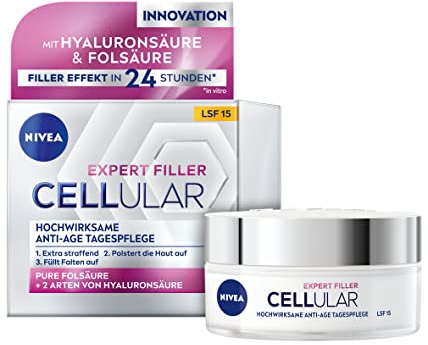 NIVEA Cellular Expert Filler Hochwirksame Anti-Age Tagespflege (50 ml), extra straffende Hyaluron Creme mit Auffüllungseffekt, aufpolsternde Anti Falten Creme mit LSF 15
