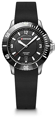 WENGER Herren Armbanduhr Silikon Armband Seaforce Small Ø 35mm, Swiss Made, Analog Quarz, Wasserdicht bis 200m