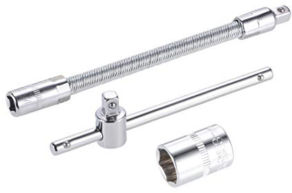 sourcing map Socket Accessory Set of 3 Pcs, 13mm 6-Point Shallow Socket 4.5 Sliding Wrench Breaker Bar 6 Flexible Extension Bar with 1/4 Drive