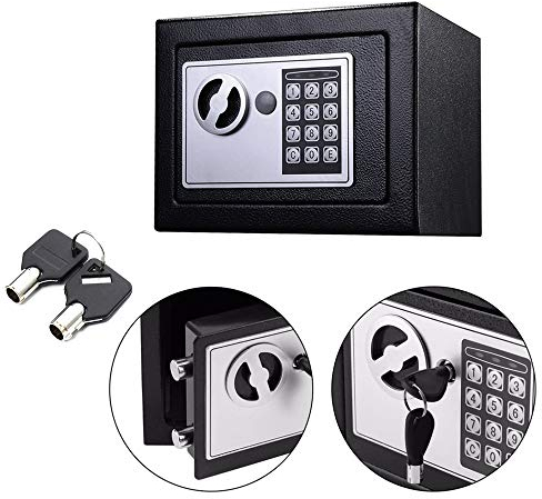 Elektronischer Safe Tresor 23x17x17cm Mini Safe Digitaler Elektronischer Tresor Feuerfester und wasserdichter Sicherheitsschrank mit PIN-Code und Schlüssel Für Schmuck Bargeld