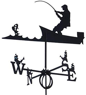 Hidyliu Weathervane Stainless Steel Weather Vane Mount Yard Roof Decoration Metal Fisherman Ornament Black Retro Professional Measuring Tools for Farm Scene Garden Gifts 50 * 35 CM