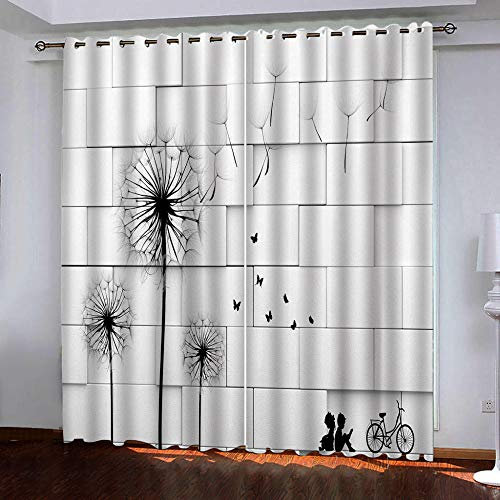 Blickdichte Vorhänge Verdunkelungsvorhänge - Schmetterling Löwenzahn 2 Stücke 85x200cm (B x H) 3D gedruckte Kinder Vorhänge Schlaufen Gardinen für Schlafzimmer Kinderzimmer Verdunklungsvorhänge
