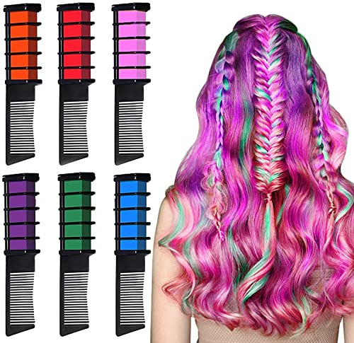 EBANKU 6 Farben Haarkreide Kamm,Temporär Haarfarbe Kreide Kamm für Kinder Geschenk DIY Cosplay für Karneval Weihnachten Halloween Geburtstag Partys.