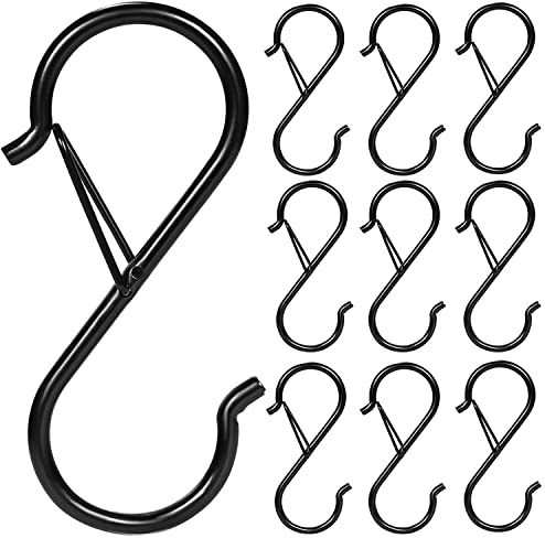 HQCM S Haken Edelstahl, 10 Stück S-förmige Haken Schwerlast Metall haken 3.5in/9CM Belastbar bis 20KG Schwarz Edelstahlhaken Anti-Rost Haken für Küche Badezimmer Schlafzimmer Draussen