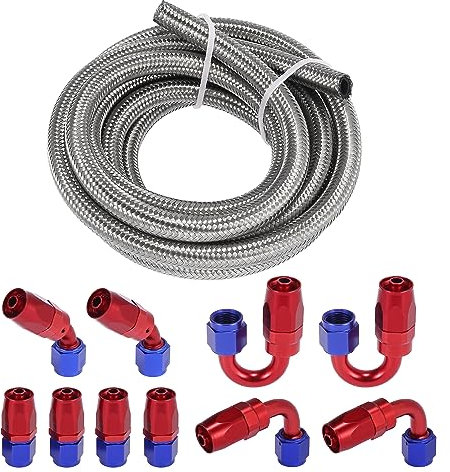 X AUTOHAUX Auto CPE Ölschlauch Geflochten 10ft 3/8 Kraftstoffleitung mit AN6 Endfitting