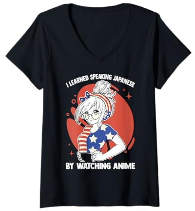 Womens Kawaii Otaku - I Learned Speaking Japanese By Watching Anime V-Neck T-Shirt