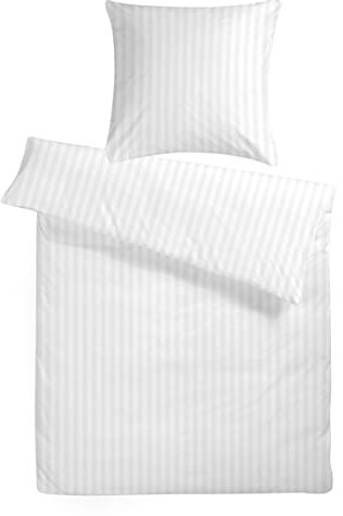 Carpe Sonno Damast Bettwäsche 135x200 cm Hotelqualität – Weiß Damast | Exklusive Hotel-Bettwäsche aus 100 % Baumwolle | robuster Reißverschluss | Set mit Kissenbezug 80x80 | edler Glanz