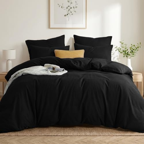 RUIKASI Bettwäsche 200x220 3teilig Schwarz - Polyester Mikrofaser Bettwäsche-Sets OEKO-TEX, Bettbezüge 200 x 220cm + 2 Kissenbezüge 80x80cm mit Reißverschluss, Weich und Bügelfrei