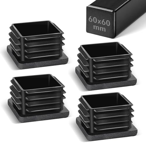 moinkerin 4 Stück Stöpsel für Rohre, 60 x 60 mm, quadratisch, für Metallrohre, Stühle, Sofas, Tische und Regale