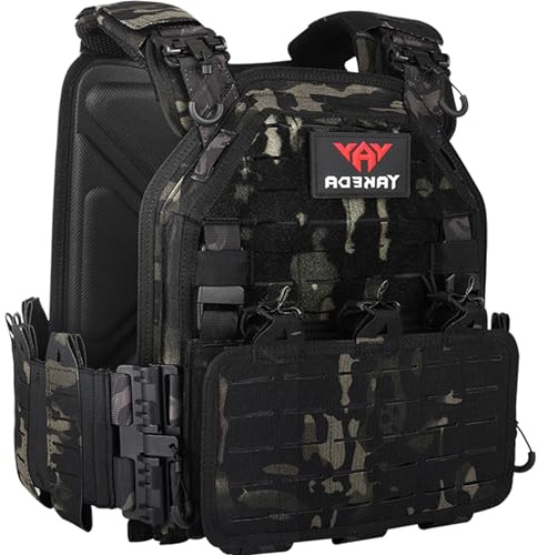 YAKEDA Taktische Weste für Herren, 1000D Nylon, Schnellverschluss, Laserschnitt, modulare Weste, leichte Weste (Black CP)