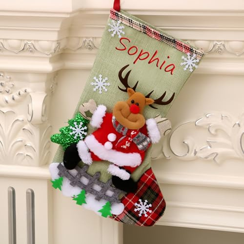 Drawelry Personalisierte 3D Nikolausstrumpf Weihnachtsdeko Socken mit Namen Gestrickt Bestickt Christmas Stockings Befüllen Aufhängen Weihnachtsstrumpf für Kamin Weihnachtsbaum Wand Treppe (A3)