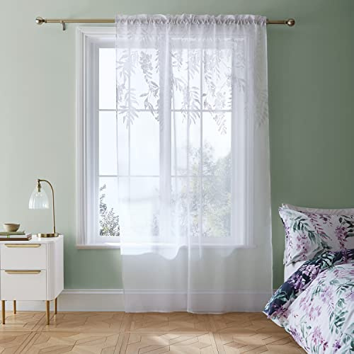 Catherine Lansfield Living Wisteria Floral 55x90 Inch Slot Top Curtain Panel White