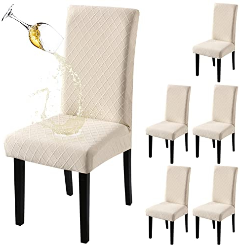 Fuloon Stuhlhussen wasserdichte,Stretch Stuhlbezug Moderne Stuhlüberzug Elastische Abnehmbar Waschbar Spannbezug für Esszimmerstühle Schwingstuhl 6er Set