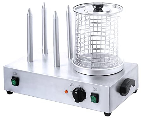 THREMA Four Grille-Pain À Hot-Dogs, 538 W Machine À Hot-Dogs Commerciale avec Couvercle, Capacité 15-20 Hot-Dogs 4 Rouleaux, Température 50-350 °C, pour La Cuisine À Domicile