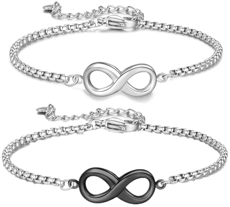 Jbniuay Geschenke für Frauen/Männer - Partnerarmbänder,Infinity armband paar 2 - Edelstahl Schwarz Silber Armband Paar，Armband Liebe Freundschaft Geschenke für Damen Herren