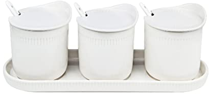 Dispensador azucarero,bote condimento, Azucarero Tricolor Con Tapa, Bote De Condimento for Salero Con Cuchara Pequeña, Tarro De Almacenamiento De Cerámica, Tarro De Especias-Rosa-300ML ( Color : 300ml