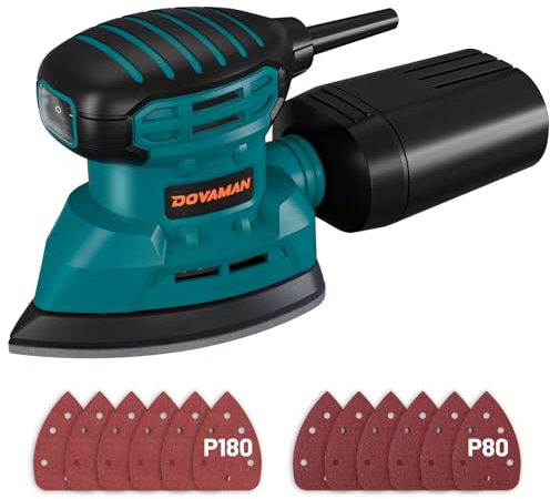 DOVAMAN DLS03A Detail Sander, 130W Palm Sander Tool, up to 12000RPM, with 12PCS Sandpaper, with Efficient Dust Collection System, Electric Sanders for Wood and Steel Surfaces