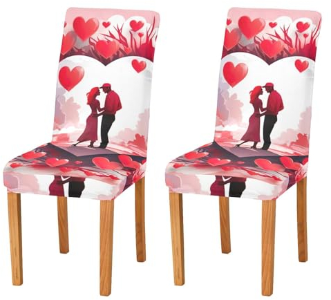 JUMBEAR Coppie coprisedie per San Valentino, per sala da pranzo, 2 pezzi, elasticizzato, rimovibile, lavabile, coprisedia decorativo