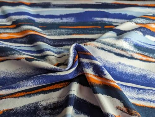 Sweatshirtstoff, French Terry, Sommersweat, Orange/Blau als Meterware zum Nähen, 50 cm