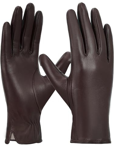 GSG SINCE 1998 Gants d’Hiver Femme en Cuir Véritable – Sans Chrome, Tactiles, Doublés Laine Marron L