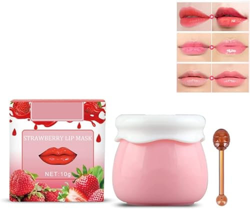Lip Balm Honey Pot, Honey & Strawberry Day and Night Repair Lip Sleeping Masks Honey Lip Balm, Fade Lip Lines Bee Balm Lip Balm, Hydrating & Prevention Dry (Pink)