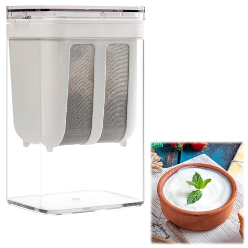 Yogurt Strainer, 1100ml Yogurt Maker Strainer Multipurpose Yogurt Filter with Fine Mesh Bag & Lid Reusable Greek Yogurt Pouch Filter Kitchen Whey Separator Tool for Yogurt Juice Tea Nut Milk Cheese