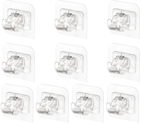LAKJUOZ 10 Pezzi Ganci Per Tende Senza Bucare Ganci Adesivi Per Tende Senza Bucare Pareti Lisce Ganci Tende Finestre Pvc Staffa Autoadesiva Per Asta Tende Per Bagno Cucina Camera Da Letto