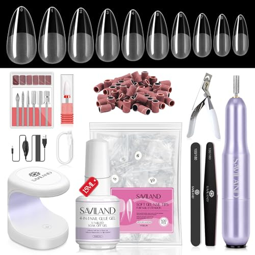 Saviland Klebendes Gel-Set und Nagelverlängerung: All-in-1 für Anfänger, lange Tipps und tragbare Härtungslampe