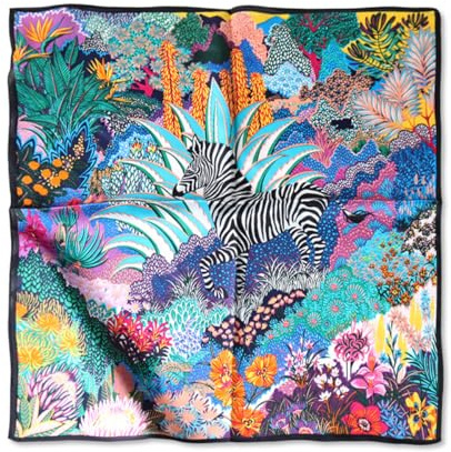 LumiSyne Seidenschal Für Damen Kleiner Quadratischer Schal Bunte Cartoon Gedruckt Blume Geometrisch Muster Leicht Satin Vierecktuch Dekoration Halstuch Kopftuch Bandana Kopfschmuck Haarschal 53×53cm